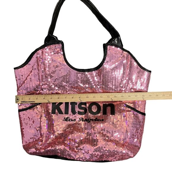 Kitson Los Angeles Pink Sequin Black Trim Tote Bag - Picture 7 of 9